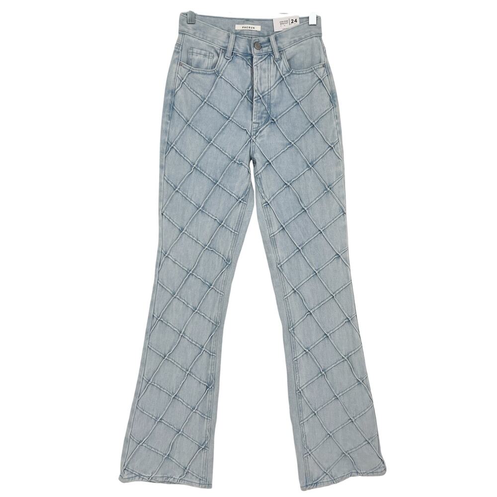 Pacsun Pintuck High Rise Bootcut Jeans Womens 24 NEW Light Blue Wash Button Fly
